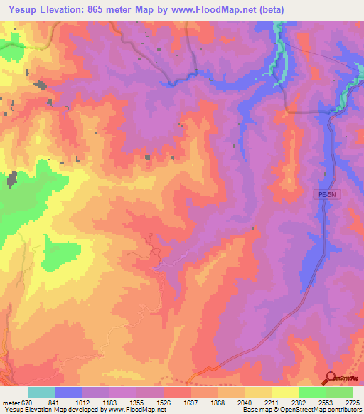 Yesup,Peru Elevation Map