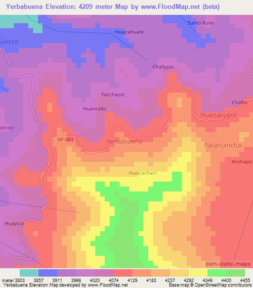 Yerbabuena,Peru Elevation Map