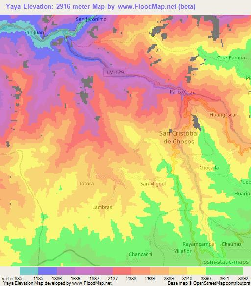 Yaya,Peru Elevation Map