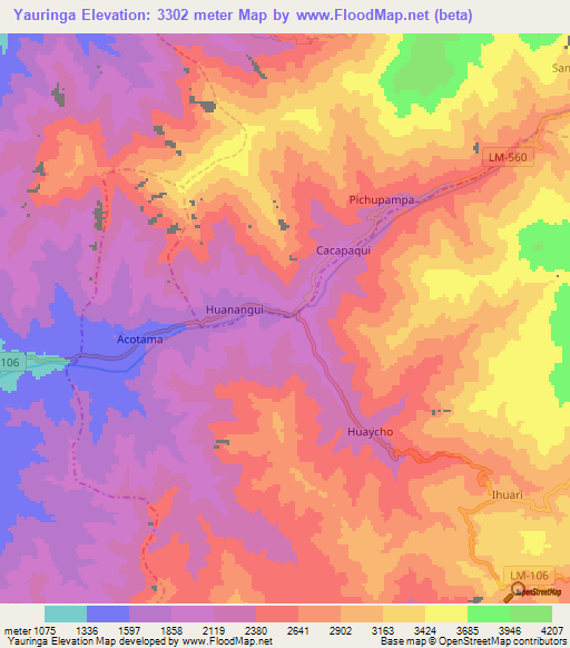 Yauringa,Peru Elevation Map
