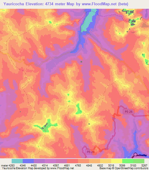 Yauricocha,Peru Elevation Map