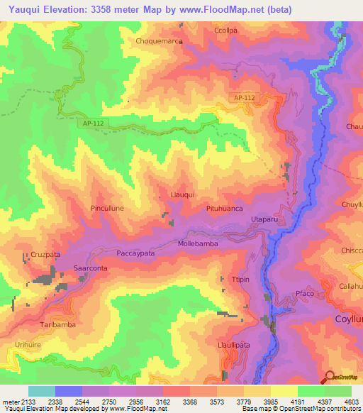 Yauqui,Peru Elevation Map
