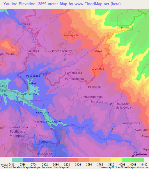 Yaulloc,Peru Elevation Map