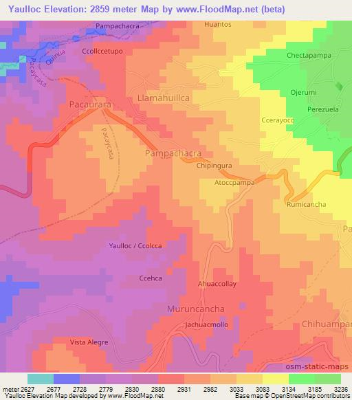 Yaulloc,Peru Elevation Map