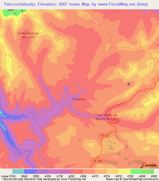 Yatccochahuaijo,Peru Elevation Map