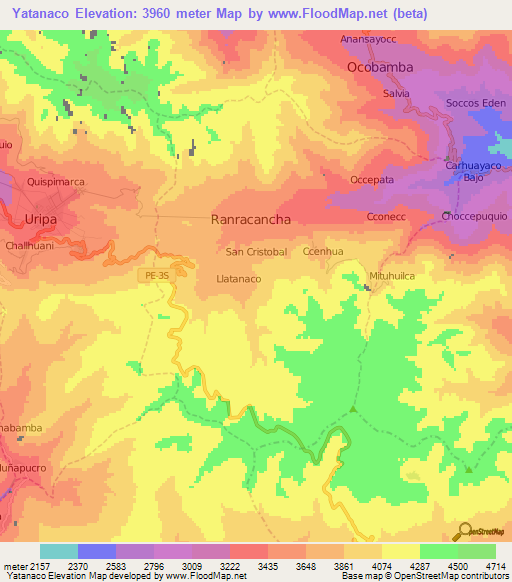 Yatanaco,Peru Elevation Map