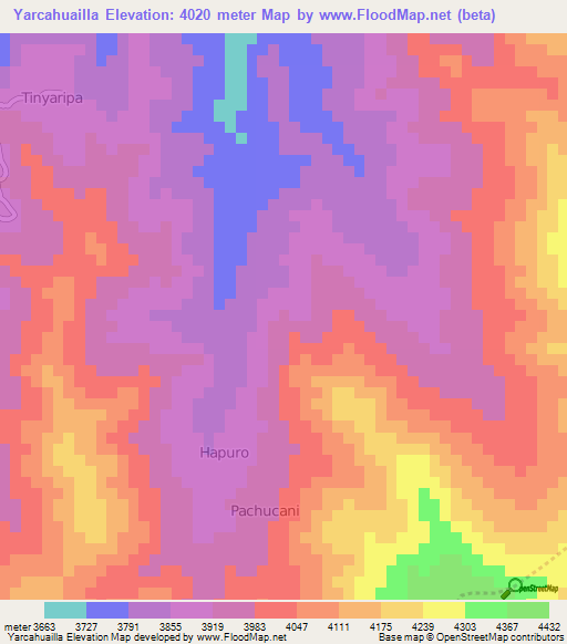 Yarcahuailla,Peru Elevation Map