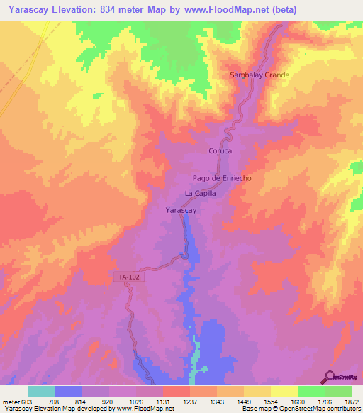 Yarascay,Peru Elevation Map