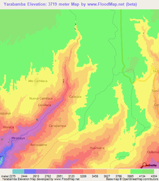 Yarabamba,Peru Elevation Map