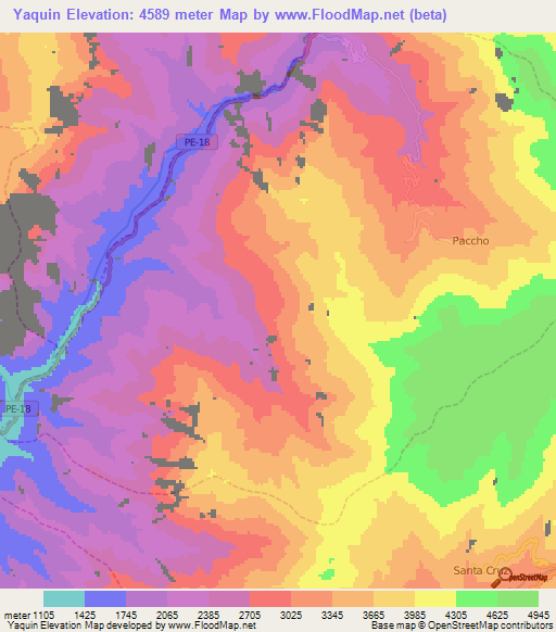 Yaquin,Peru Elevation Map