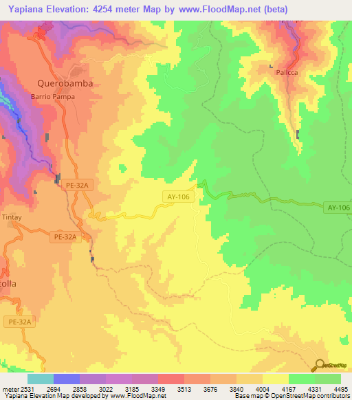 Yapiana,Peru Elevation Map