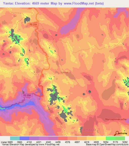 Yantac,Peru Elevation Map