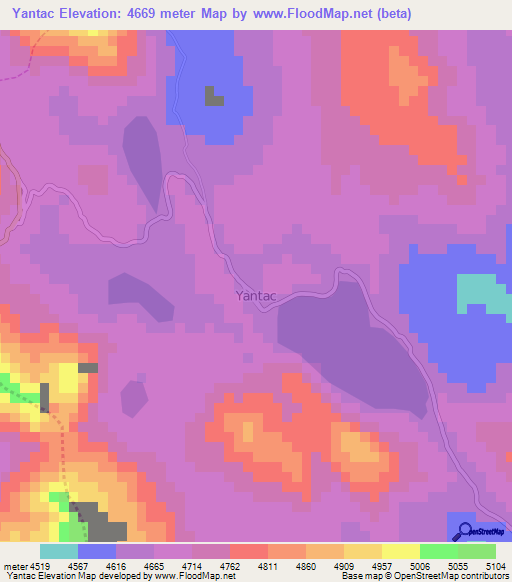 Yantac,Peru Elevation Map