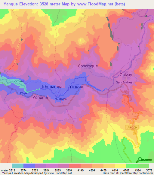 Yanque,Peru Elevation Map