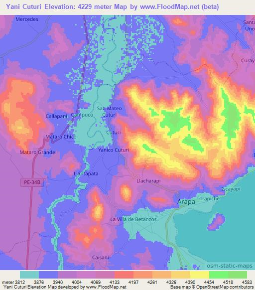 Yani Cuturi,Peru Elevation Map