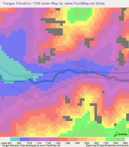 Yangas,Peru Elevation Map
