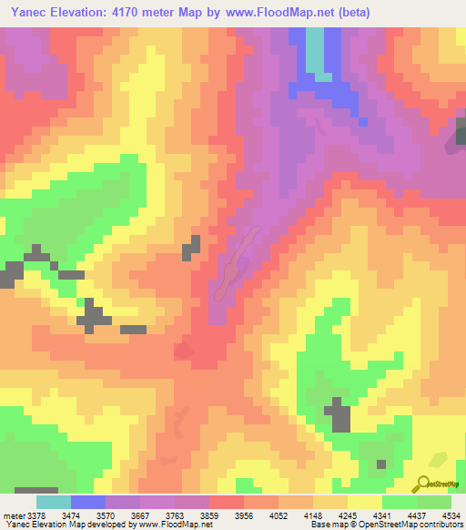 Yanec,Peru Elevation Map