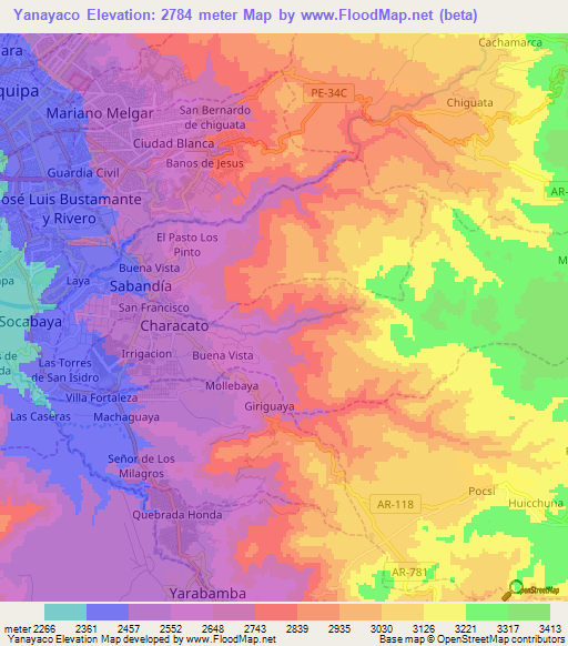 Yanayaco,Peru Elevation Map
