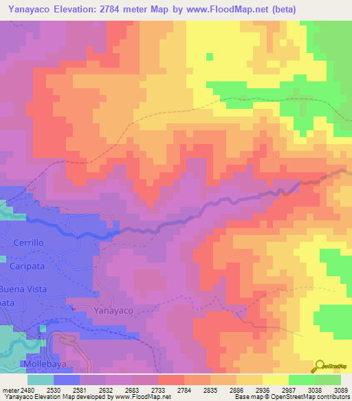 Yanayaco,Peru Elevation Map