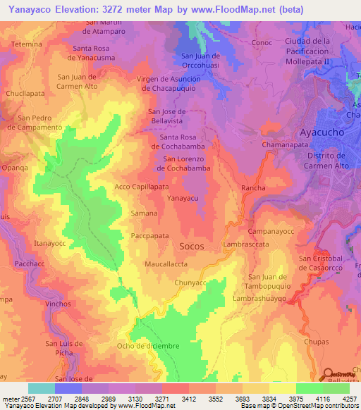 Yanayaco,Peru Elevation Map