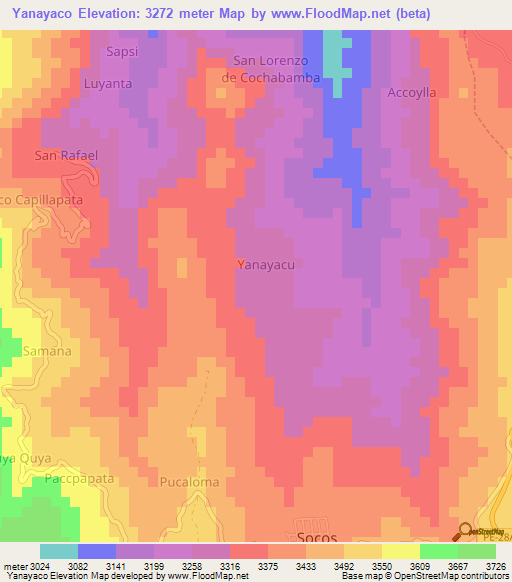Yanayaco,Peru Elevation Map