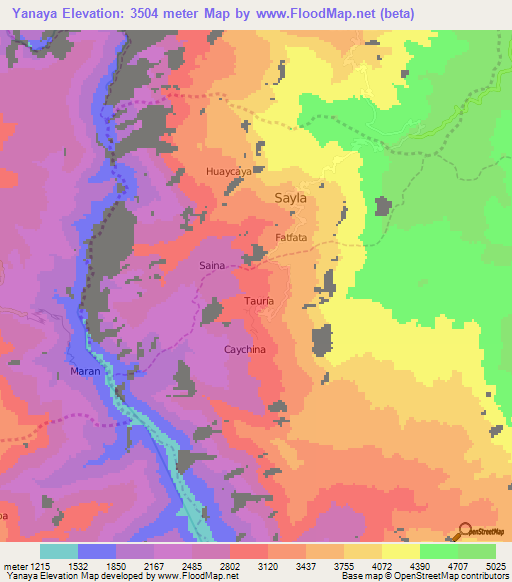 Yanaya,Peru Elevation Map