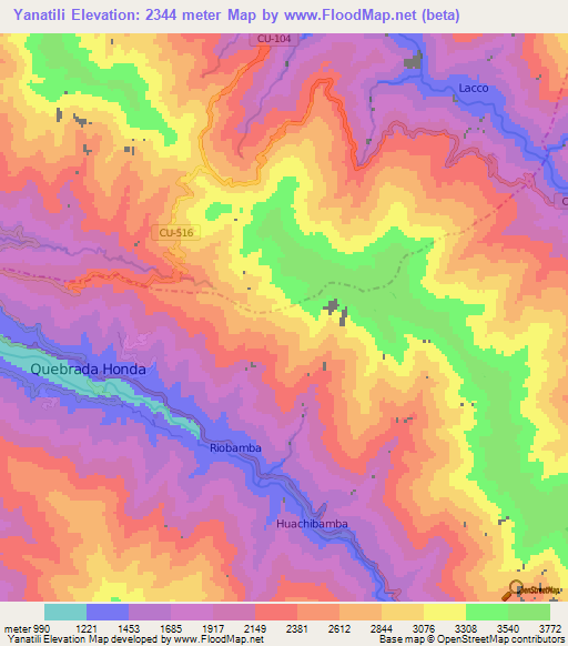 Yanatili,Peru Elevation Map