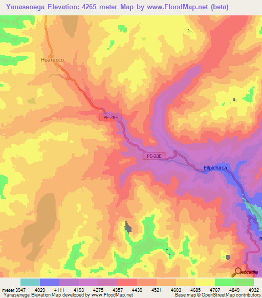 Yanasenega,Peru Elevation Map