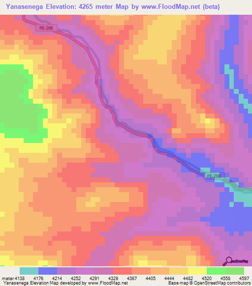 Yanasenega,Peru Elevation Map