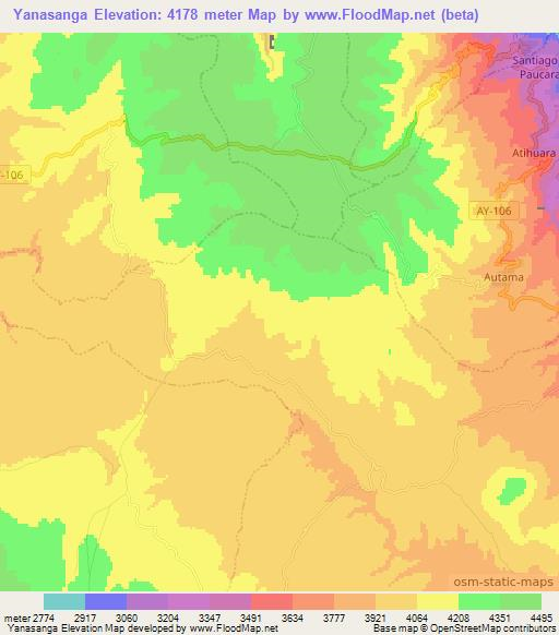 Yanasanga,Peru Elevation Map