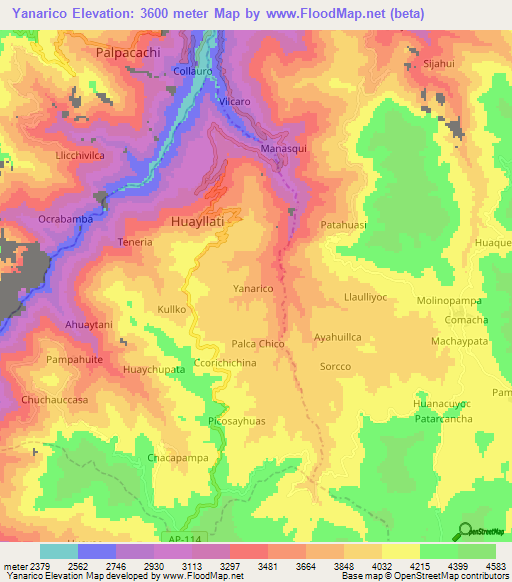 Yanarico,Peru Elevation Map
