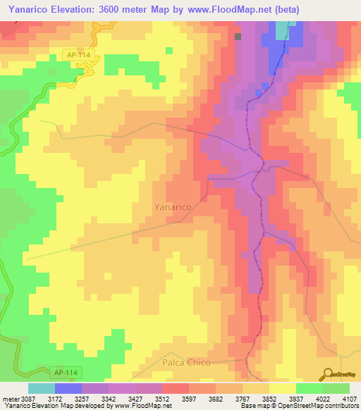 Yanarico,Peru Elevation Map