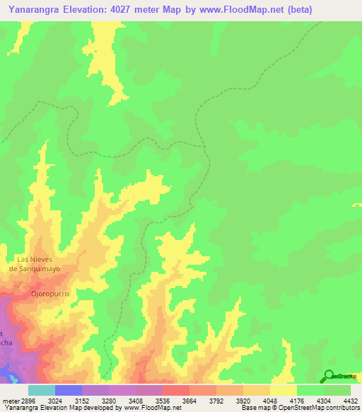 Yanarangra,Peru Elevation Map
