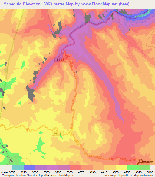Yanaquio,Peru Elevation Map
