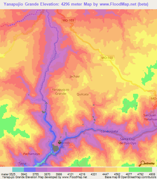 Yanapujio Grande,Peru Elevation Map
