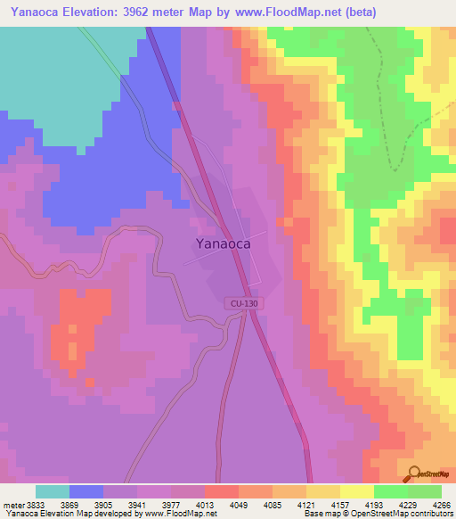 Yanaoca,Peru Elevation Map