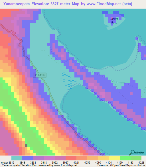 Yanamocopata,Peru Elevation Map