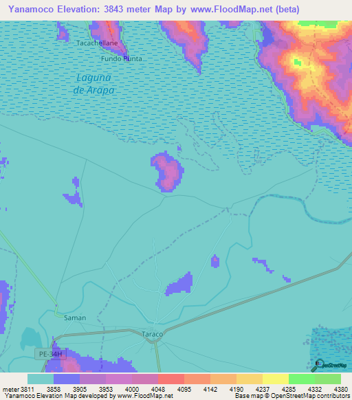 Yanamoco,Peru Elevation Map