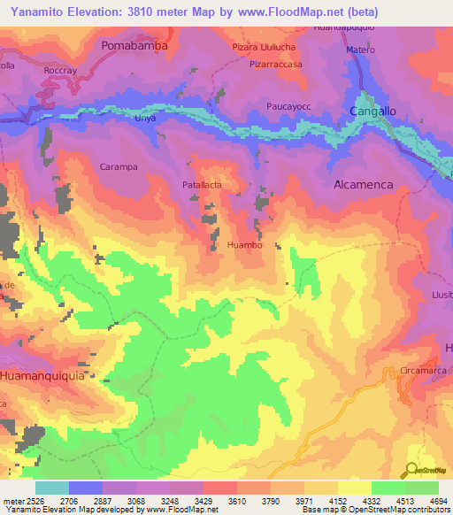 Yanamito,Peru Elevation Map