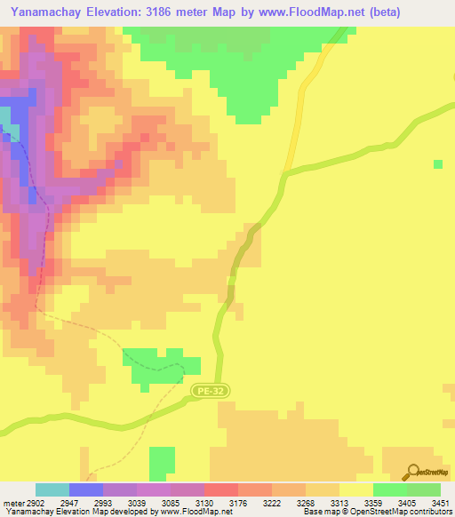 Yanamachay,Peru Elevation Map