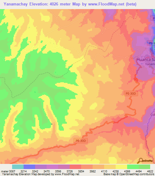 Yanamachay,Peru Elevation Map