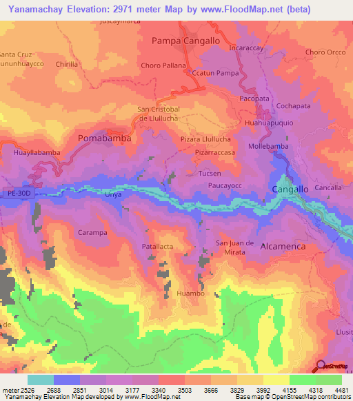 Yanamachay,Peru Elevation Map