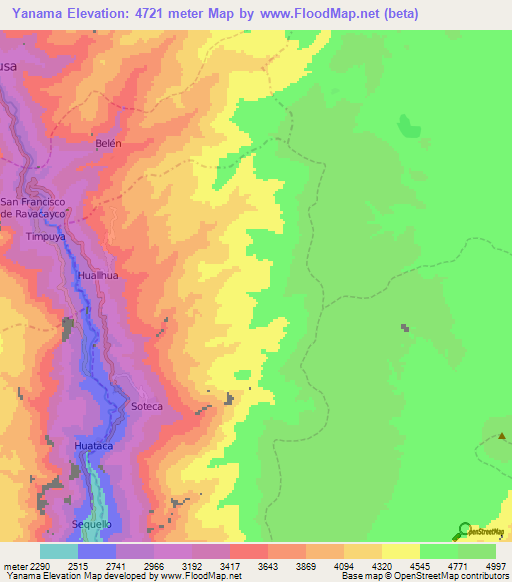 Yanama,Peru Elevation Map