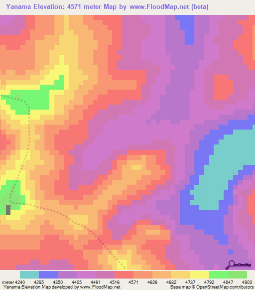 Yanama,Peru Elevation Map