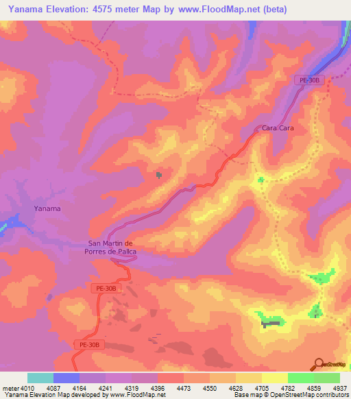 Yanama,Peru Elevation Map