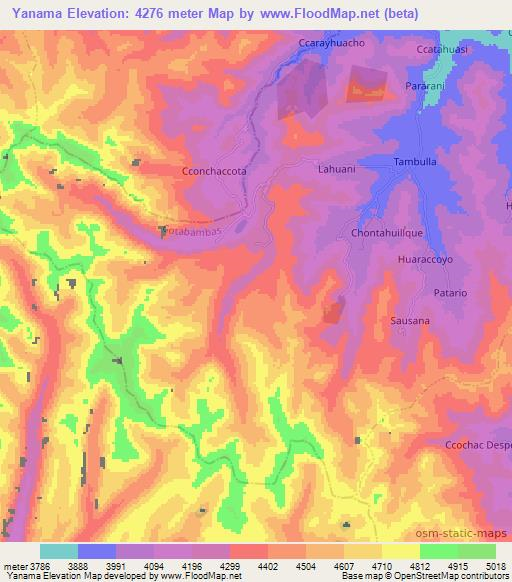 Yanama,Peru Elevation Map