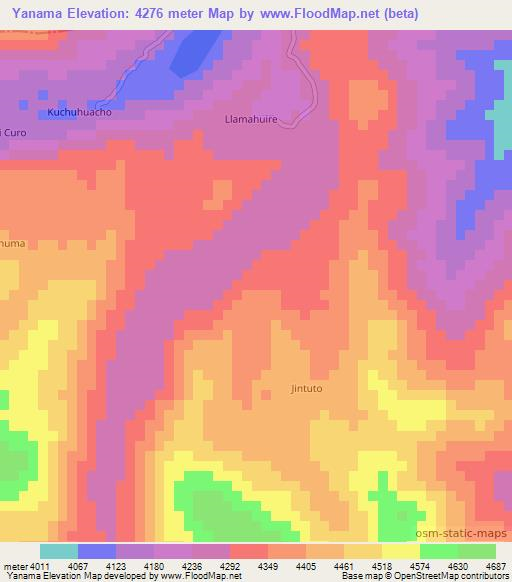 Yanama,Peru Elevation Map