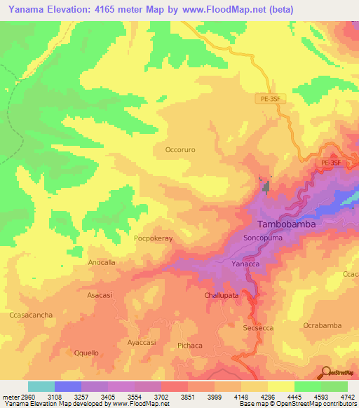 Yanama,Peru Elevation Map