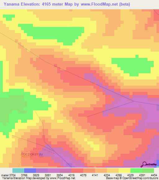 Yanama,Peru Elevation Map