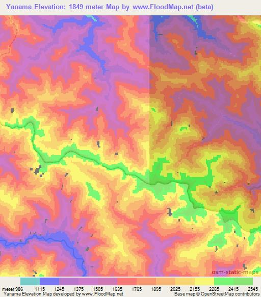 Yanama,Peru Elevation Map